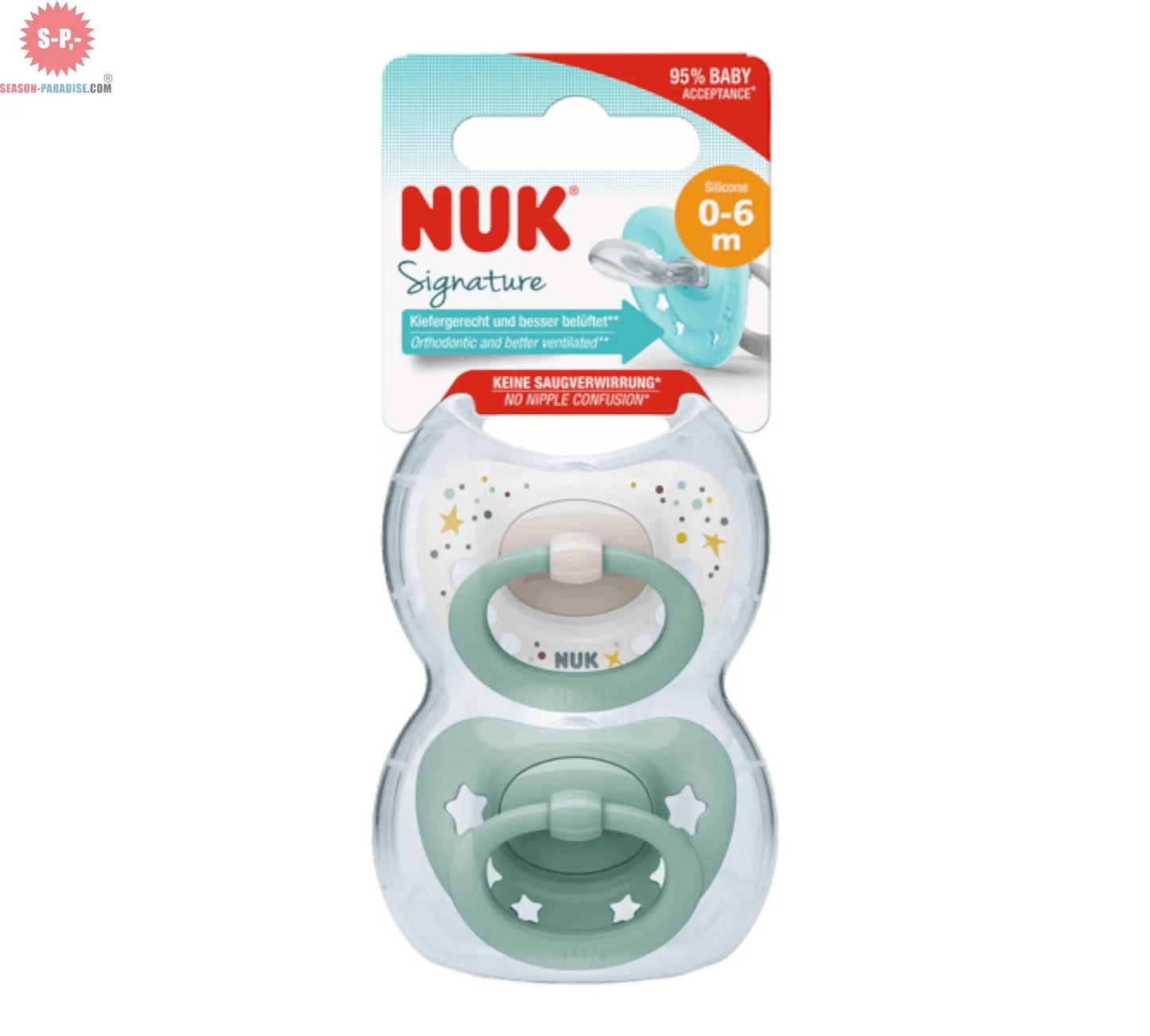 NUK Schnuller 2er Set: Zwei Schnuller im Set für Babys, um Trost zu spenden und den natürlichen Saugreflex zu unterstützen.