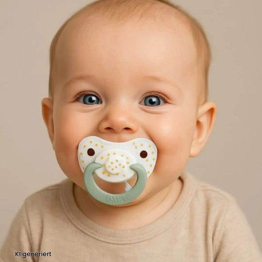 Baby mit NUK-Schnuller im Mund – beruhigendes und sicheres Babyprodukt